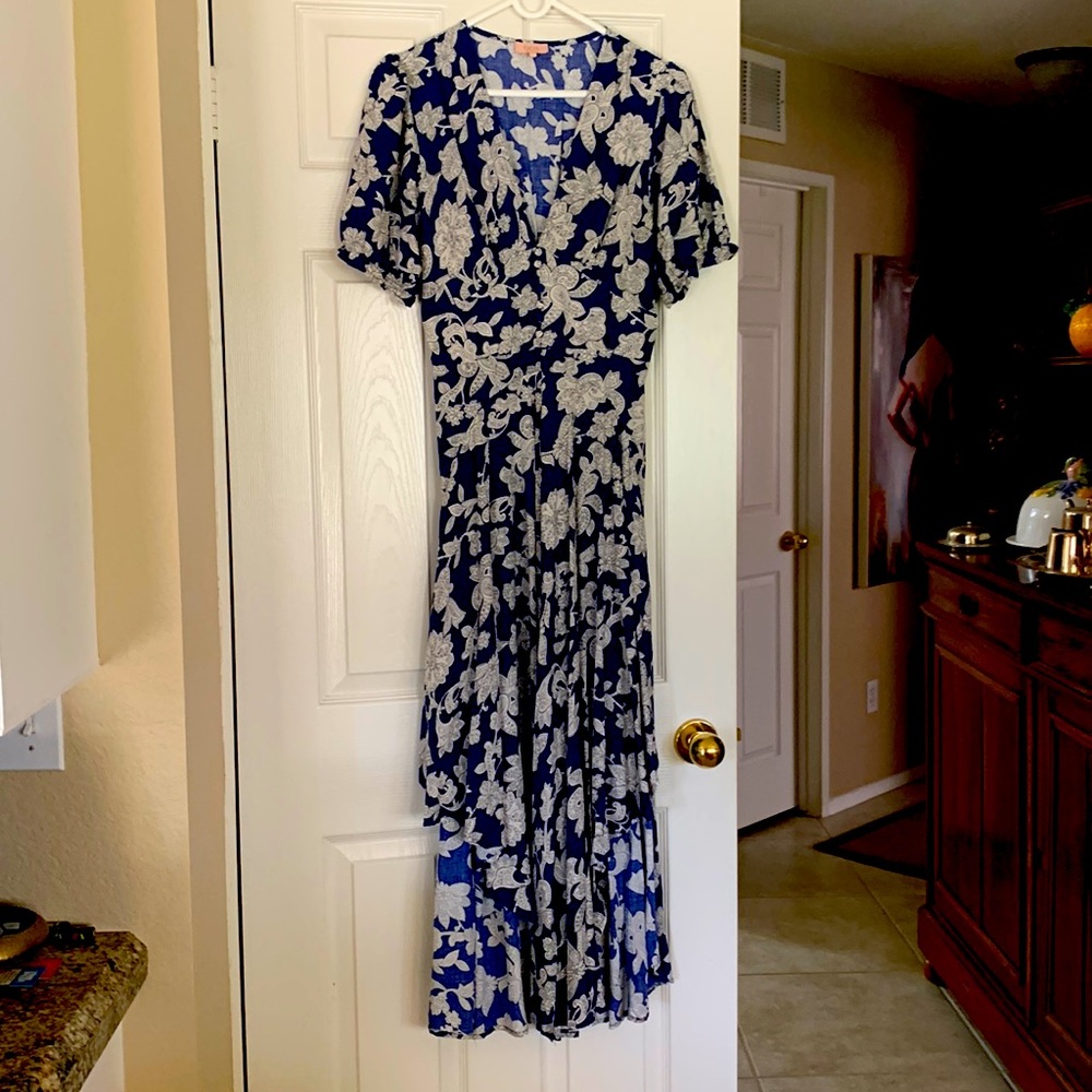 Royal blue print summer dress T3 NWOT Goa Paris collection